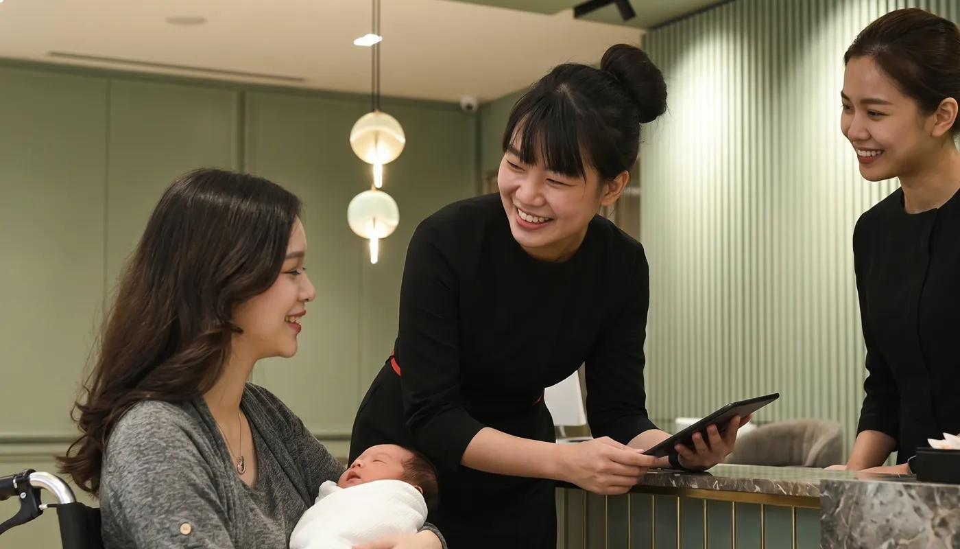 Our staff welcoming a mother to our confinement centre